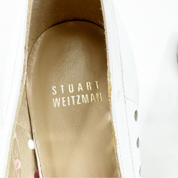 Stuart Weitzman Vintage White Peep Toe Heels Size 8.5 Leather - Picture 7 of 7